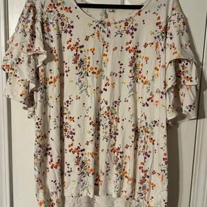 3X women’s plus size floral ruffle sleeve shirt blouse